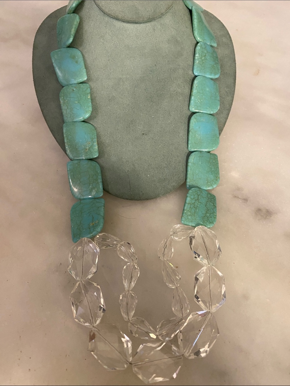 Turquoise and Clear Bead Statement Necklace - Women Jewelry